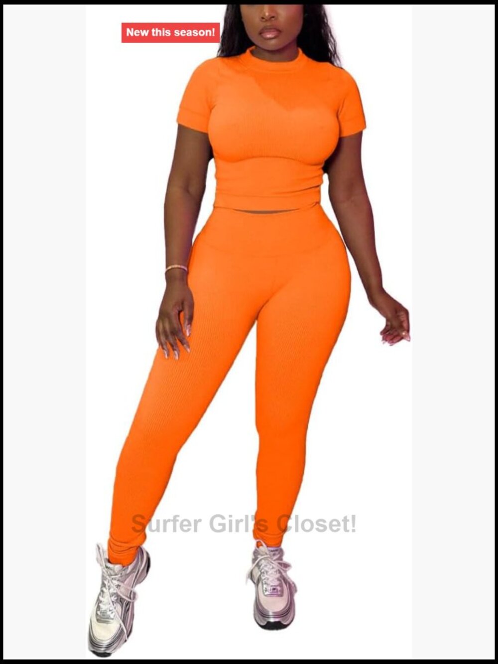 Ribbed Knitted Two Piece Workout Set Short Sleeve Tracksuit